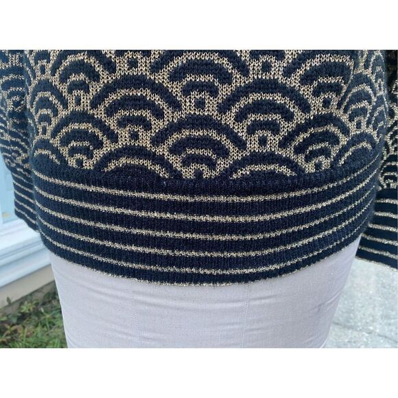 Adrienne Vittadini Vintage Geometric Black & Gold Metallic Print Lurex Sweater S - Picture 10 of 10